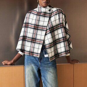 Multicolor Casual Women's Plaid Poncho Jacket